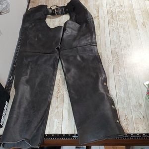 Event Leather Motorcycle Chaps Women's Black Zipper Snaps‎ Lace-Up Back Buckle S